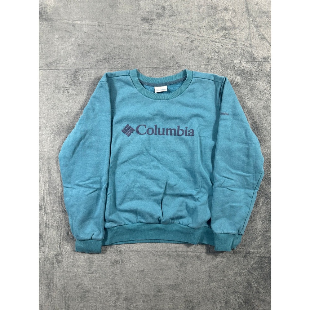 Columbia Crewneck Sweatshirt Teal Blue Logo Graphic Pullover Womens